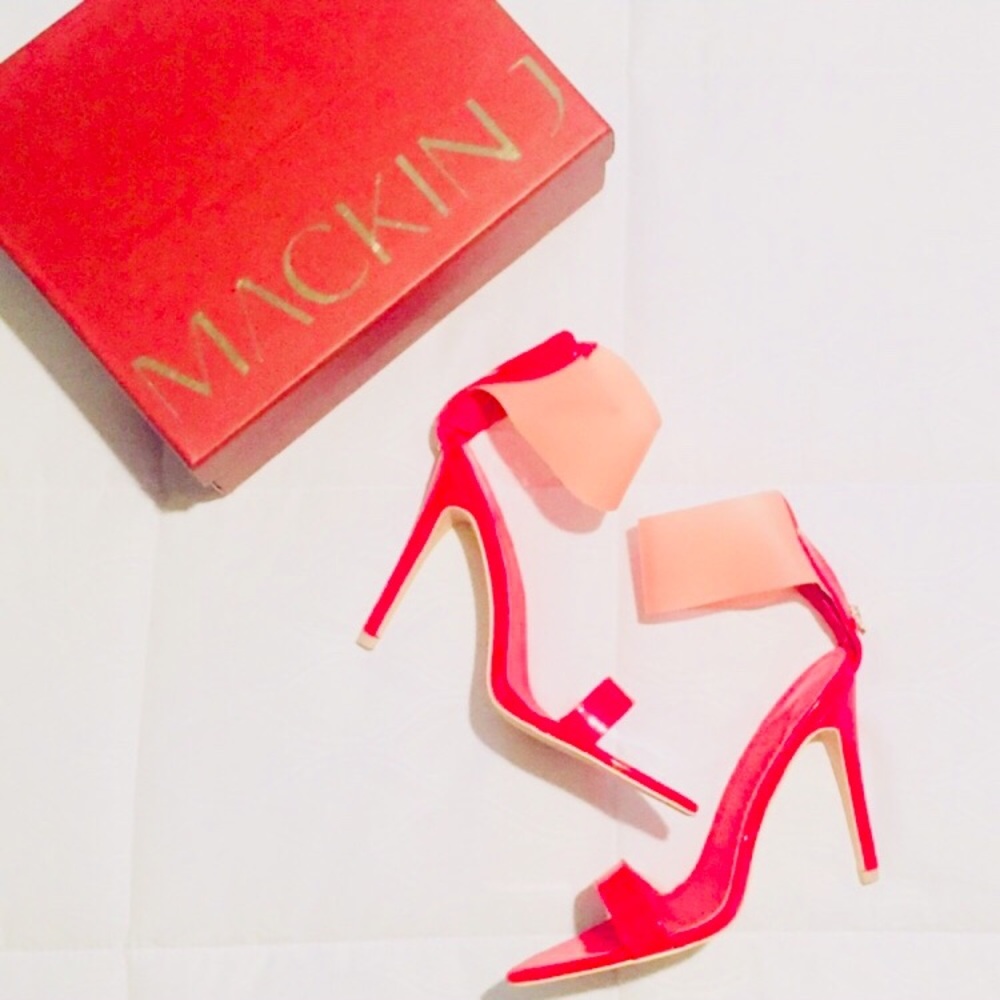 💥 New Mackin J Red Peep Toe Heels - Picture 2 of 8